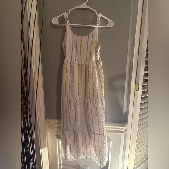 Old Navy White Midi Sundress with Pleated Tiered Design and Spaghetti Straps - Picture 1 of 5